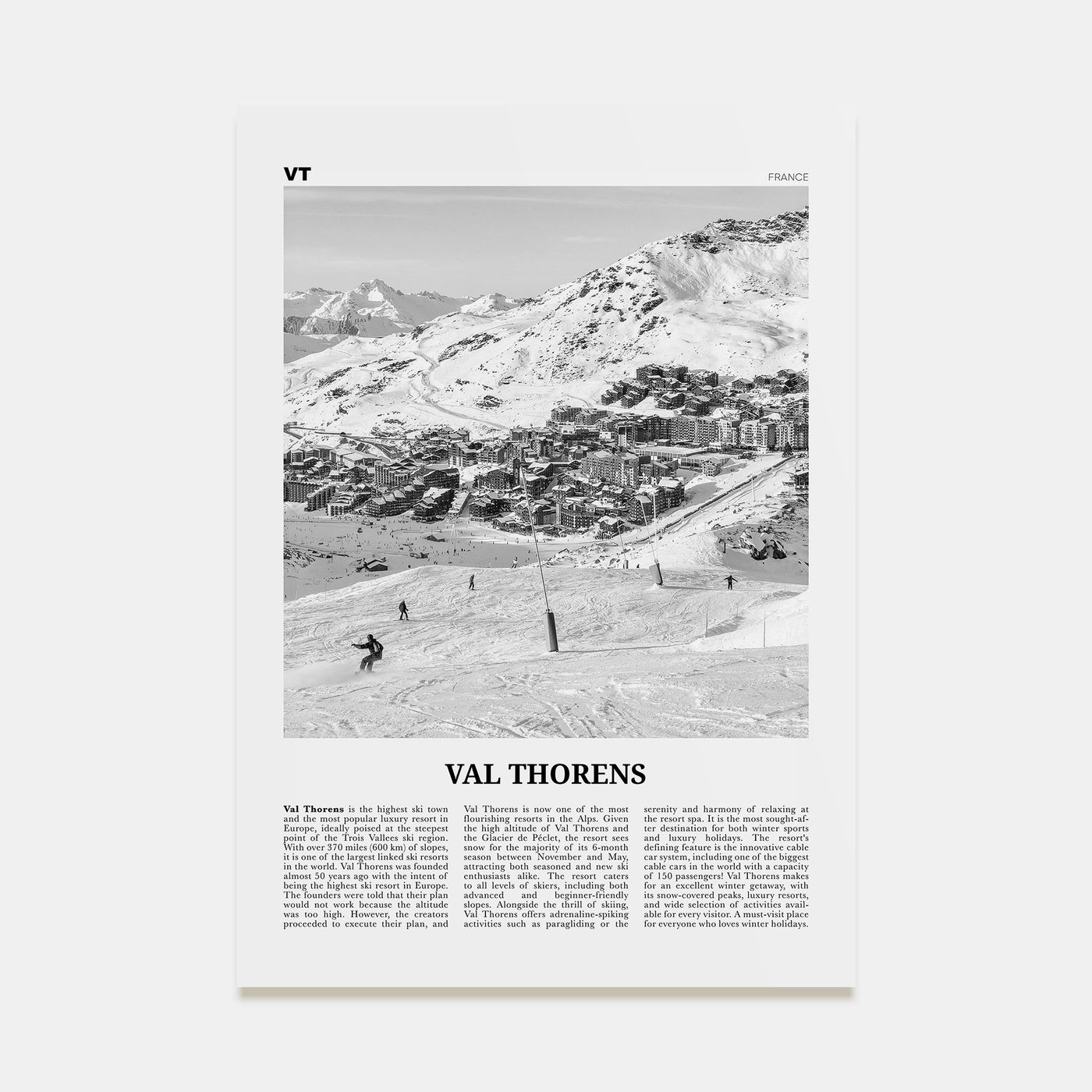 Val Thorens Travel B&W Poster
