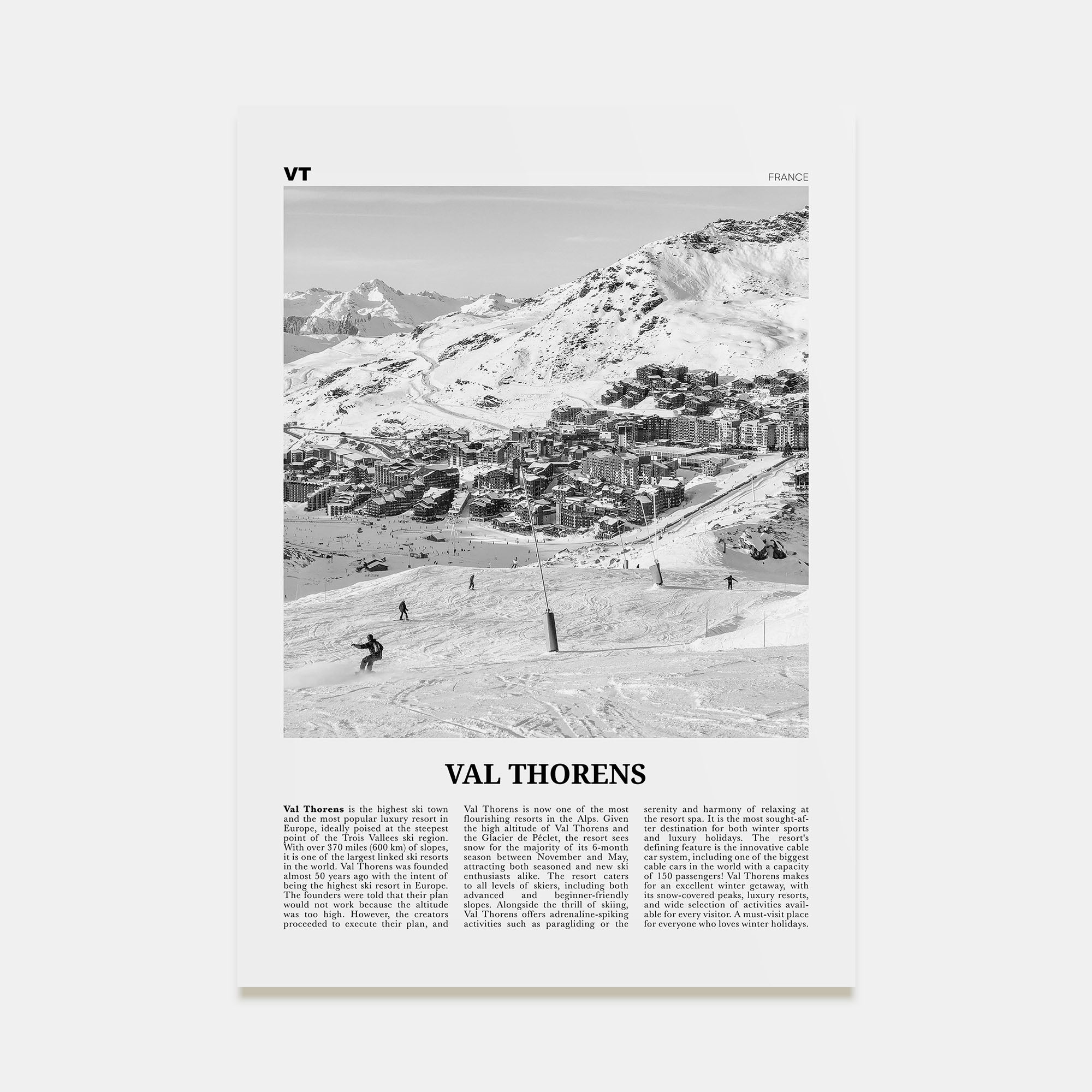 Val Thorens Travel B&W Poster