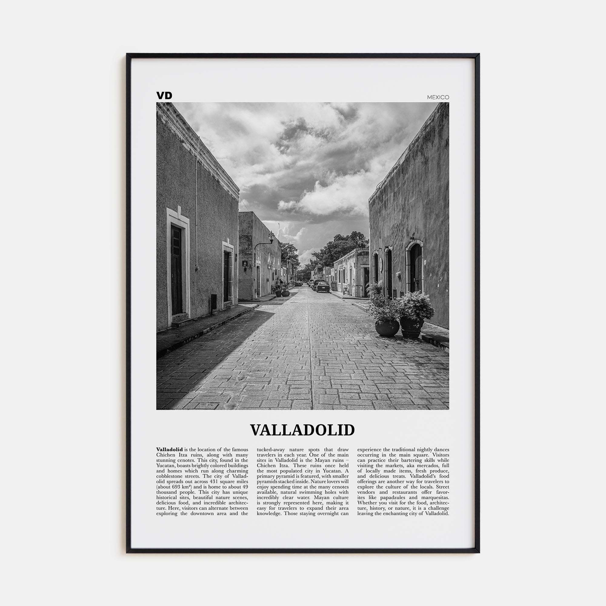 Valladolid, Mexico Travel B&W Poster