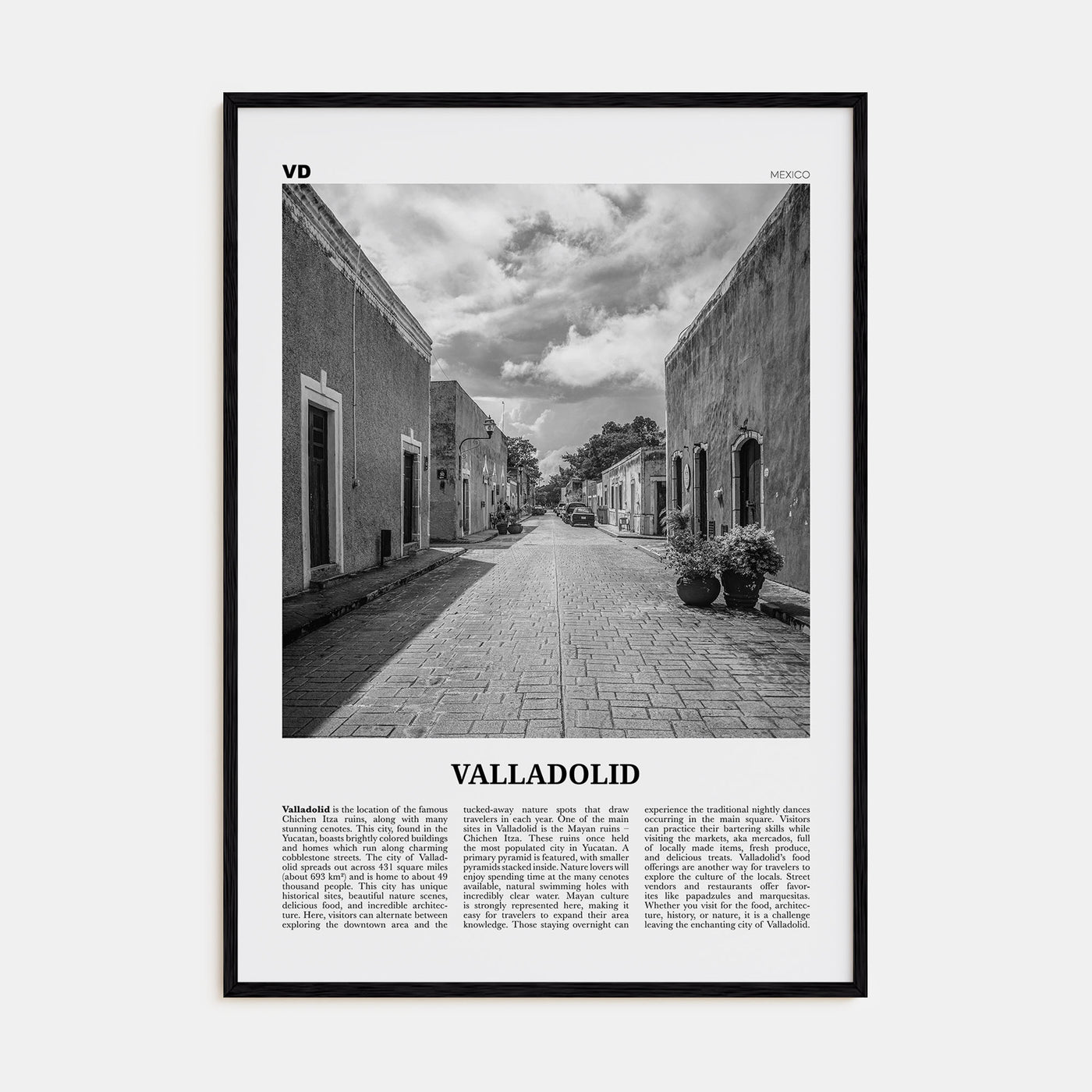 Valladolid, Mexico Travel B&W Poster