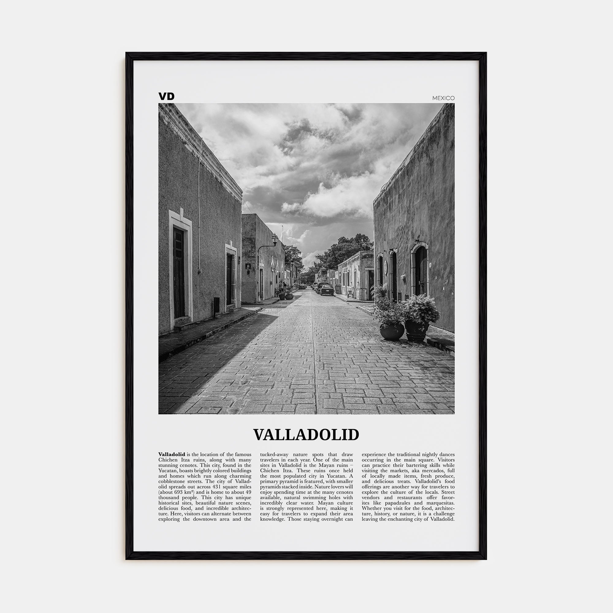Valladolid, Mexico Travel B&W Poster