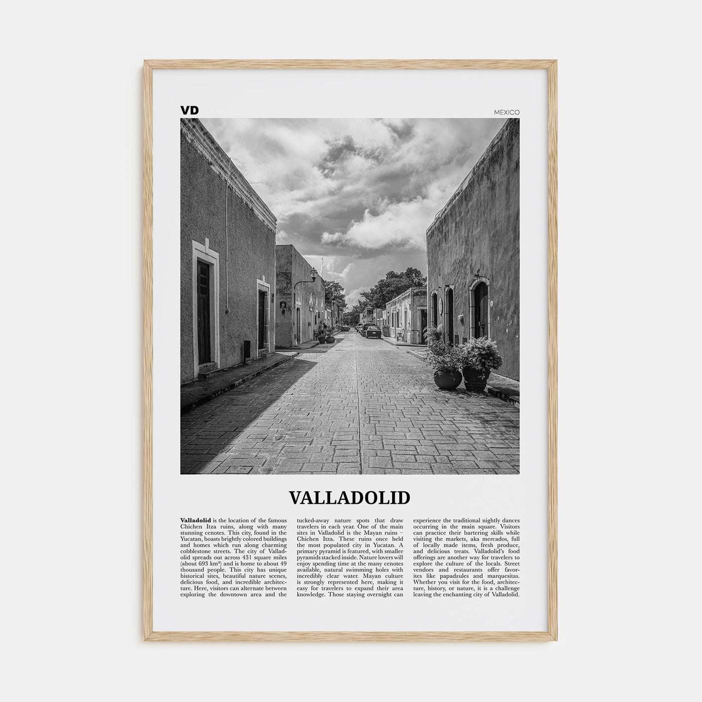 Valladolid, Mexico Travel B&W Poster