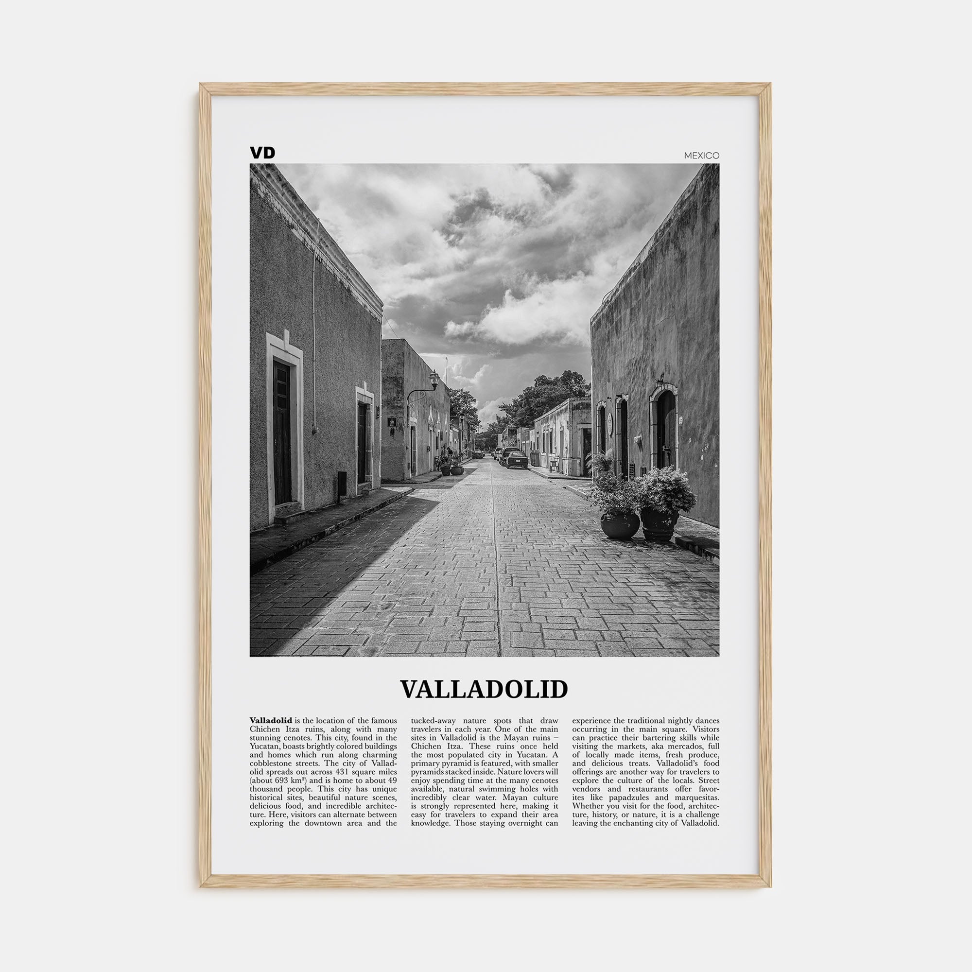 Valladolid, Mexico Travel B&W Poster
