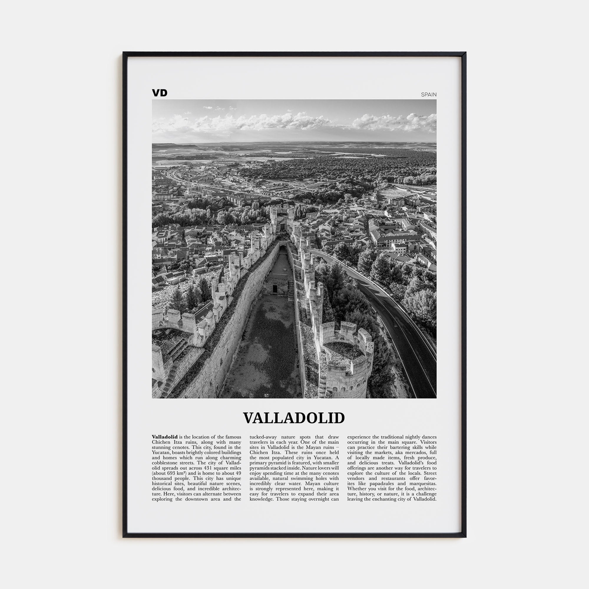 Valladolid, Spain Travel B&W Poster