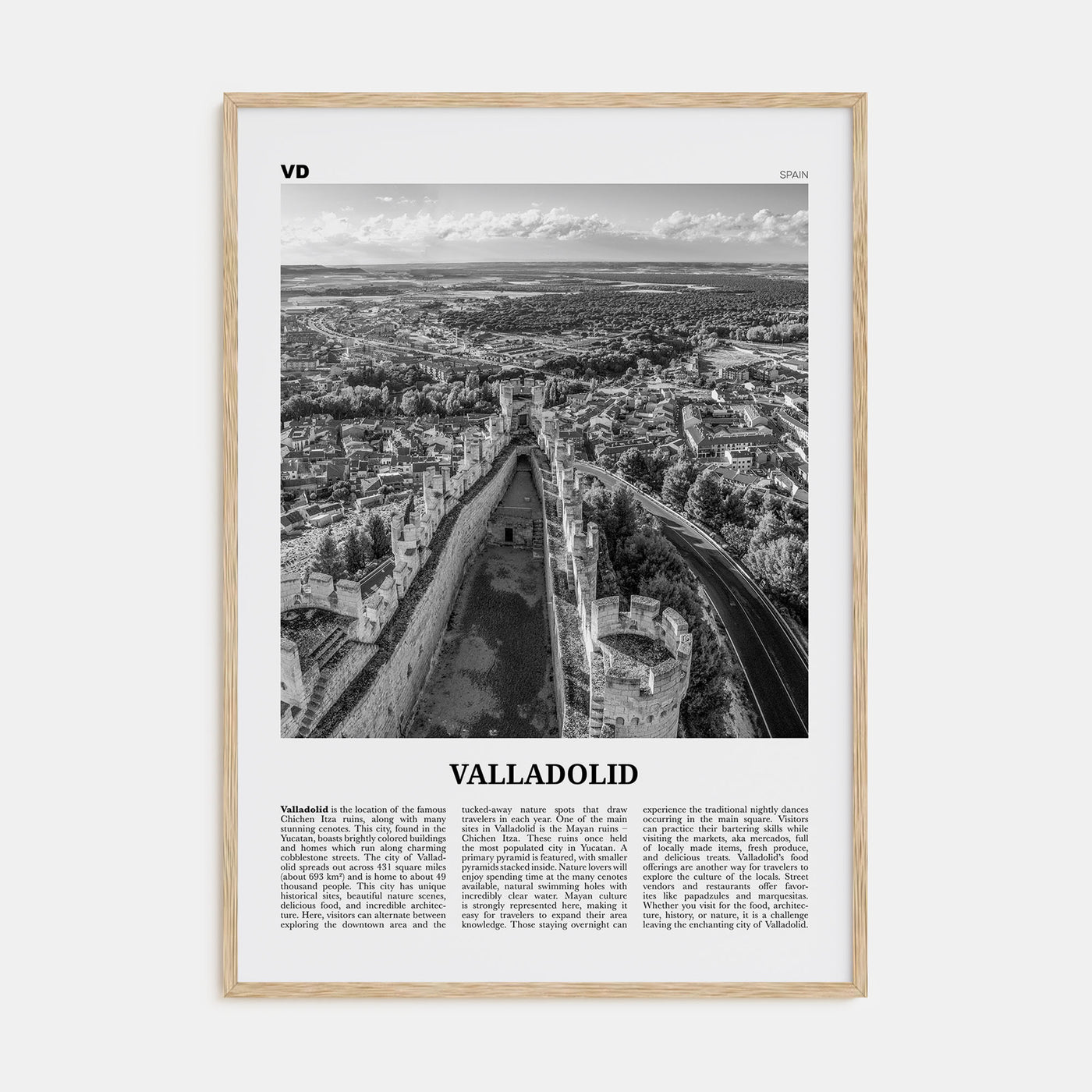 Valladolid, Spain Travel B&W Poster