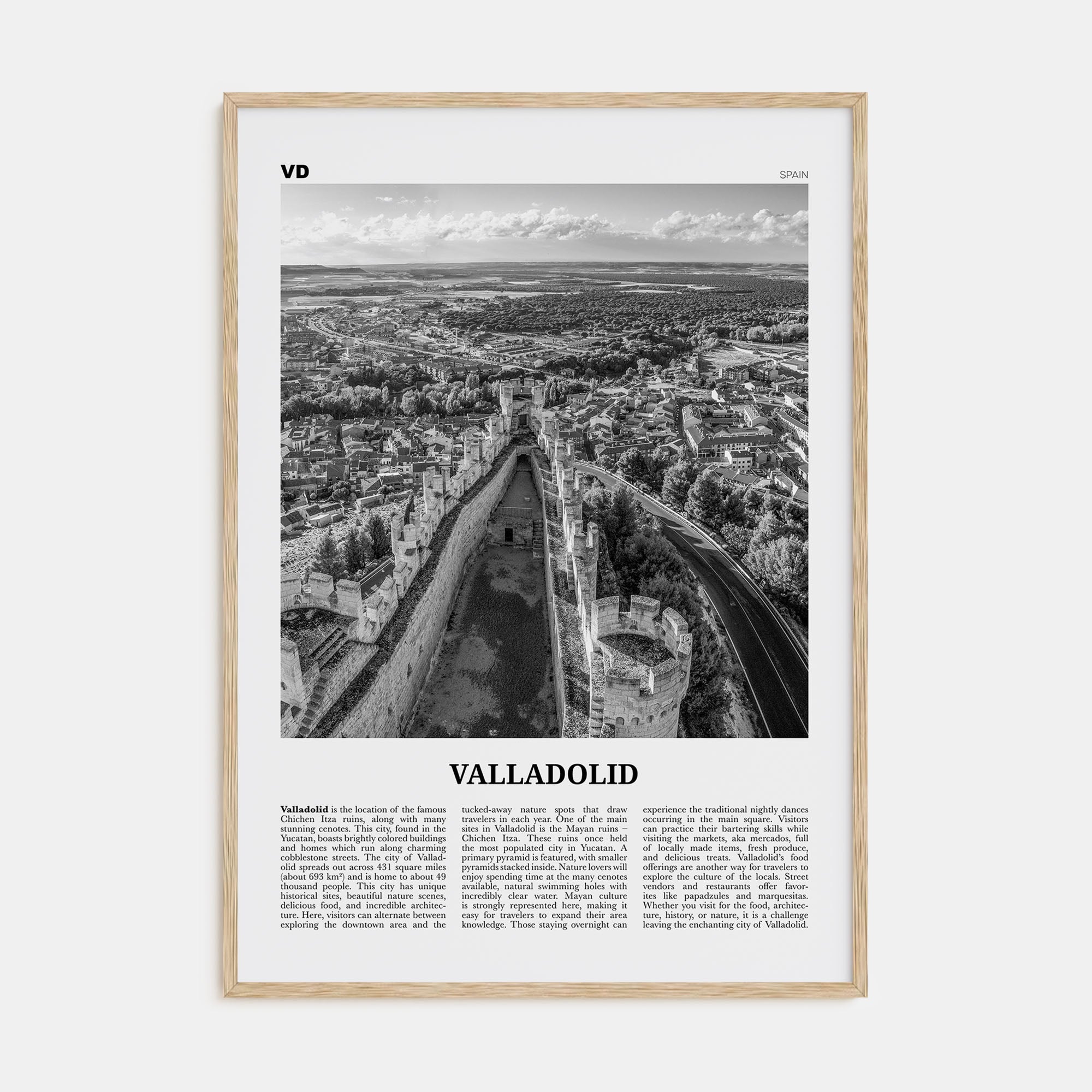 Valladolid, Spain Travel B&W Poster
