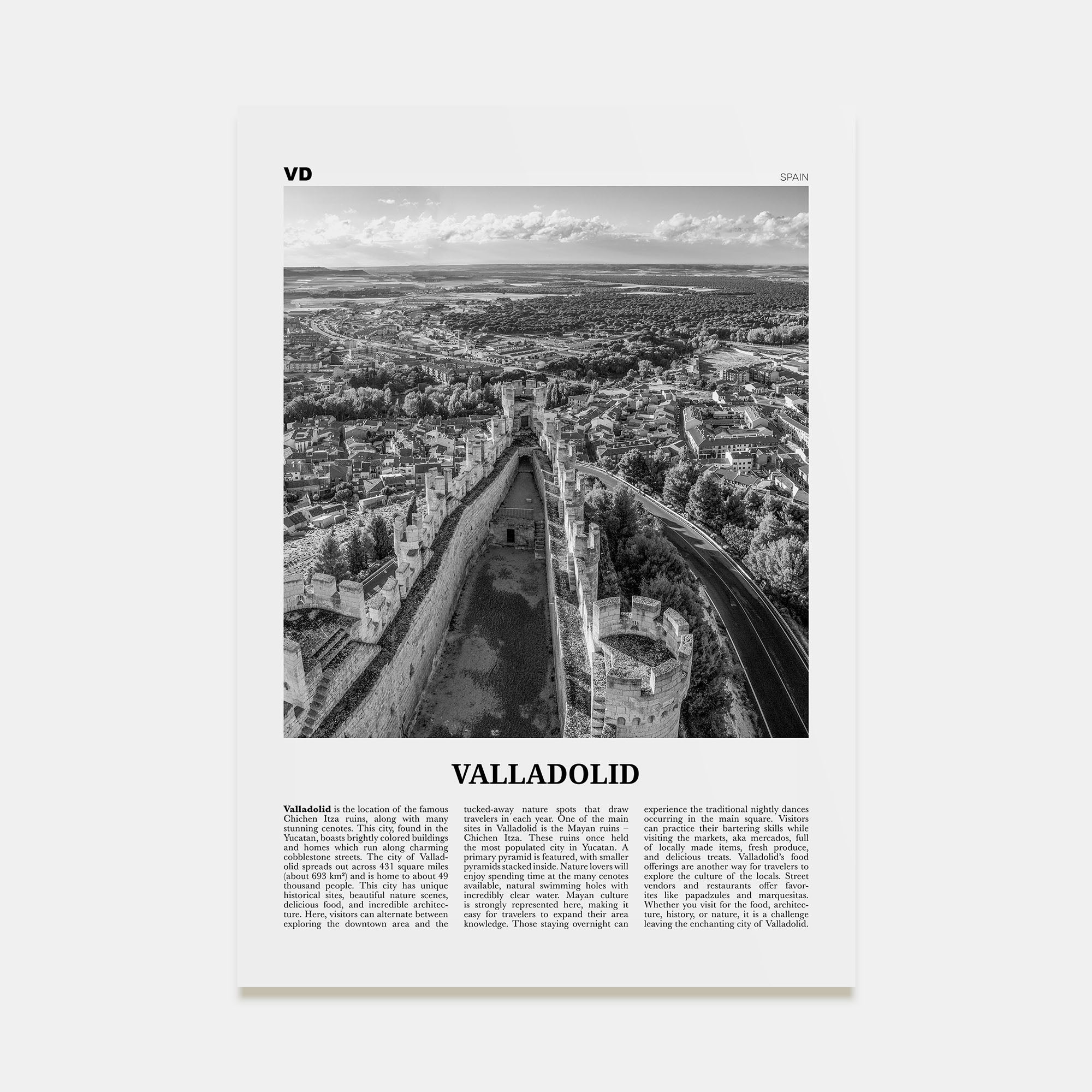 Valladolid, Spain Travel B&W Poster