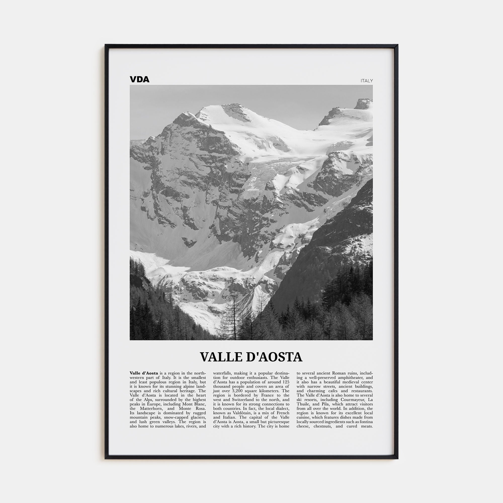 Valle d'Aosta Travel B&W Poster