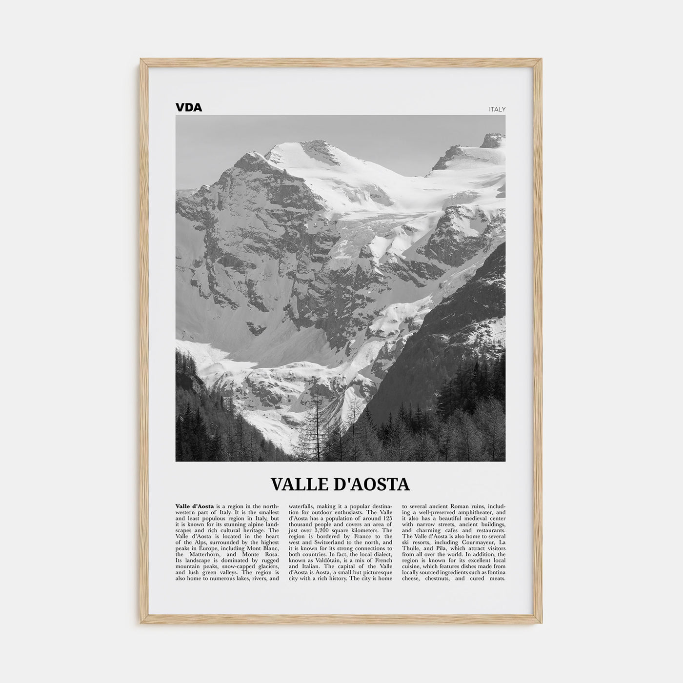 Valle d'Aosta Travel B&W Poster