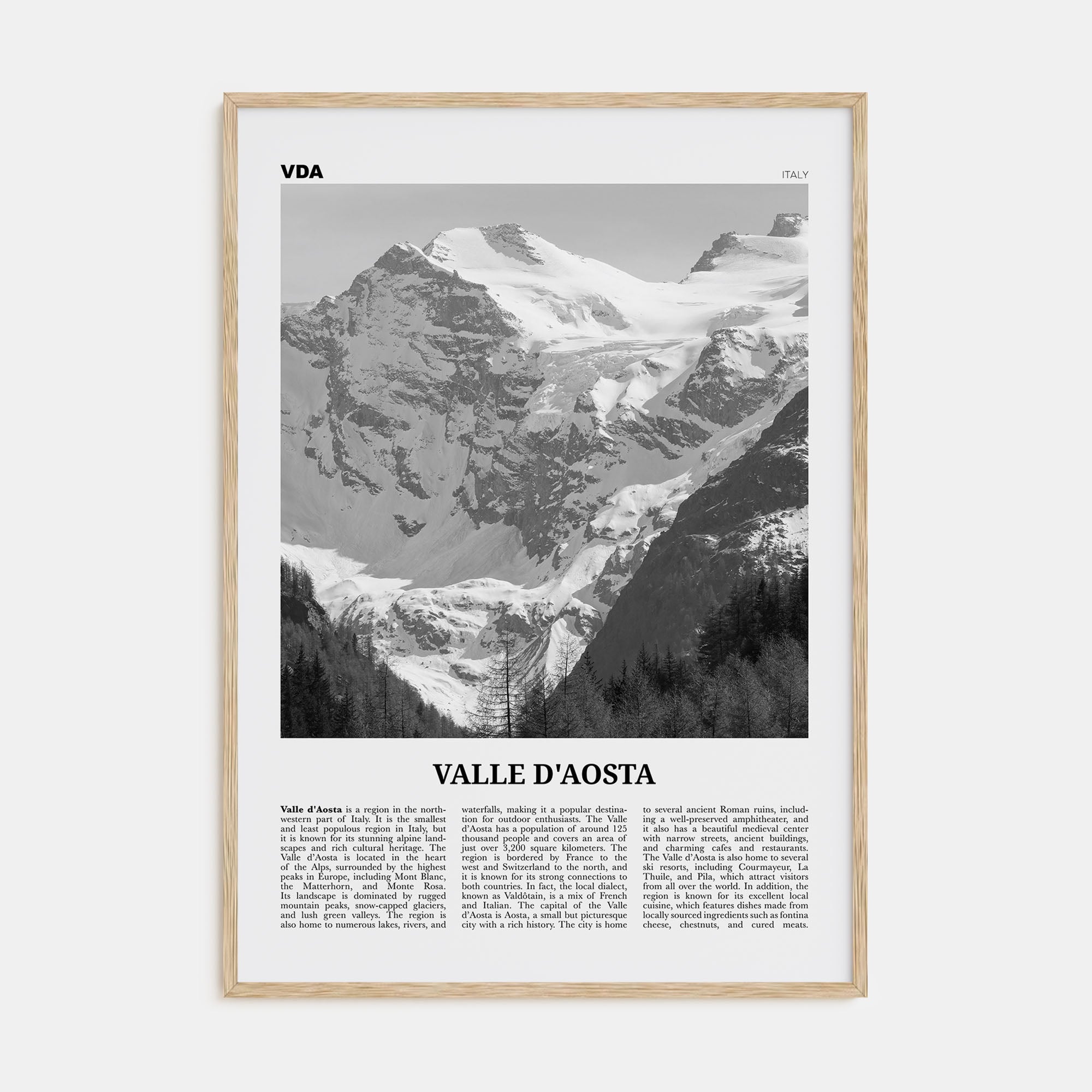 Valle d'Aosta Travel B&W Poster