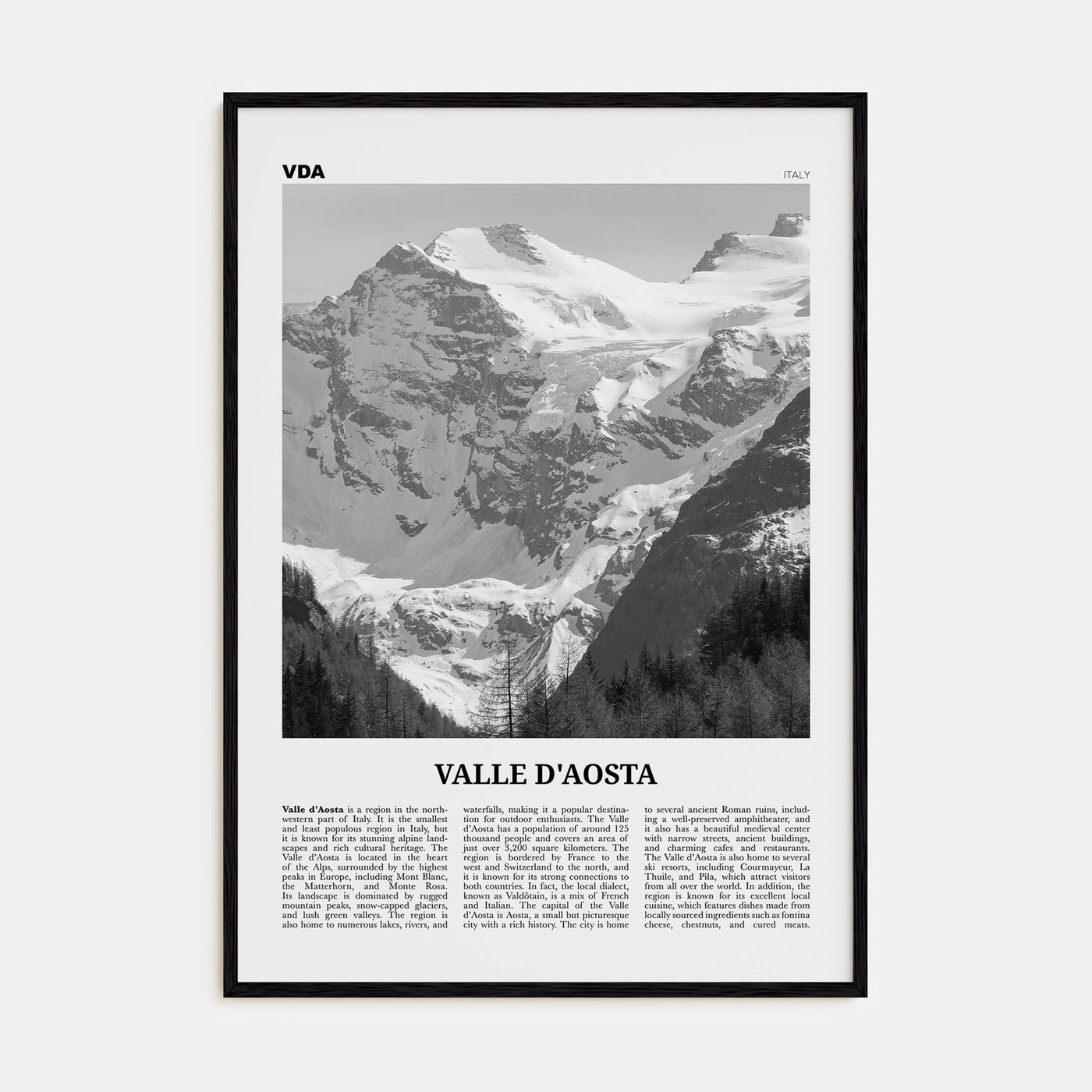 Valle d'Aosta Travel B&W Poster