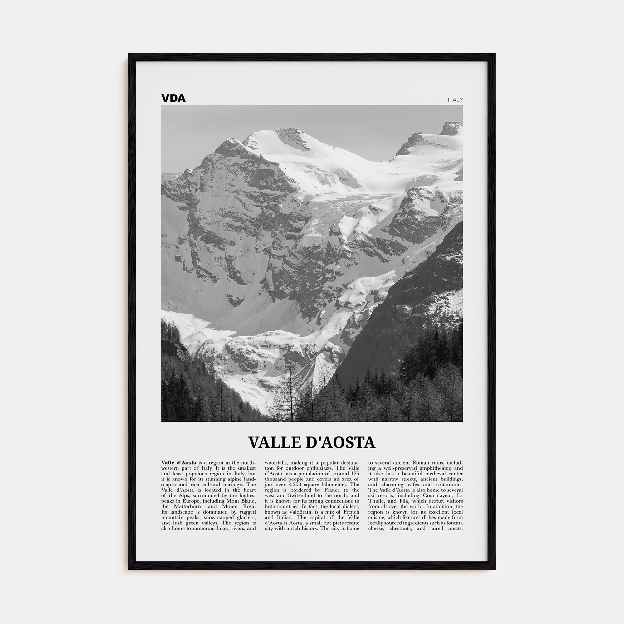 Valle d'Aosta Travel B&W Poster