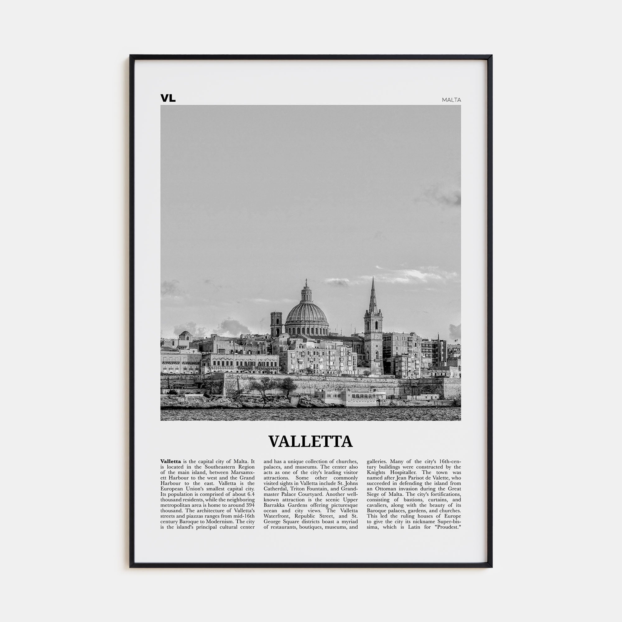 Valletta Travel B&W Poster