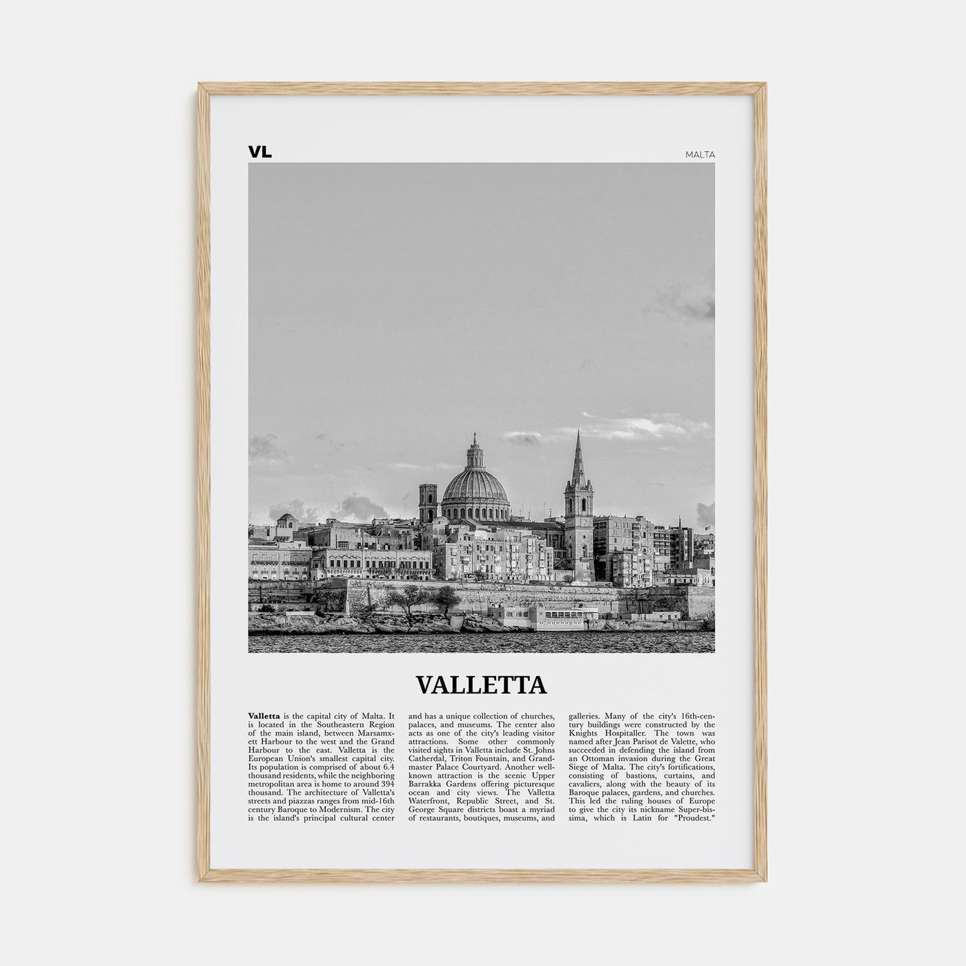 Valletta Travel B&W Poster