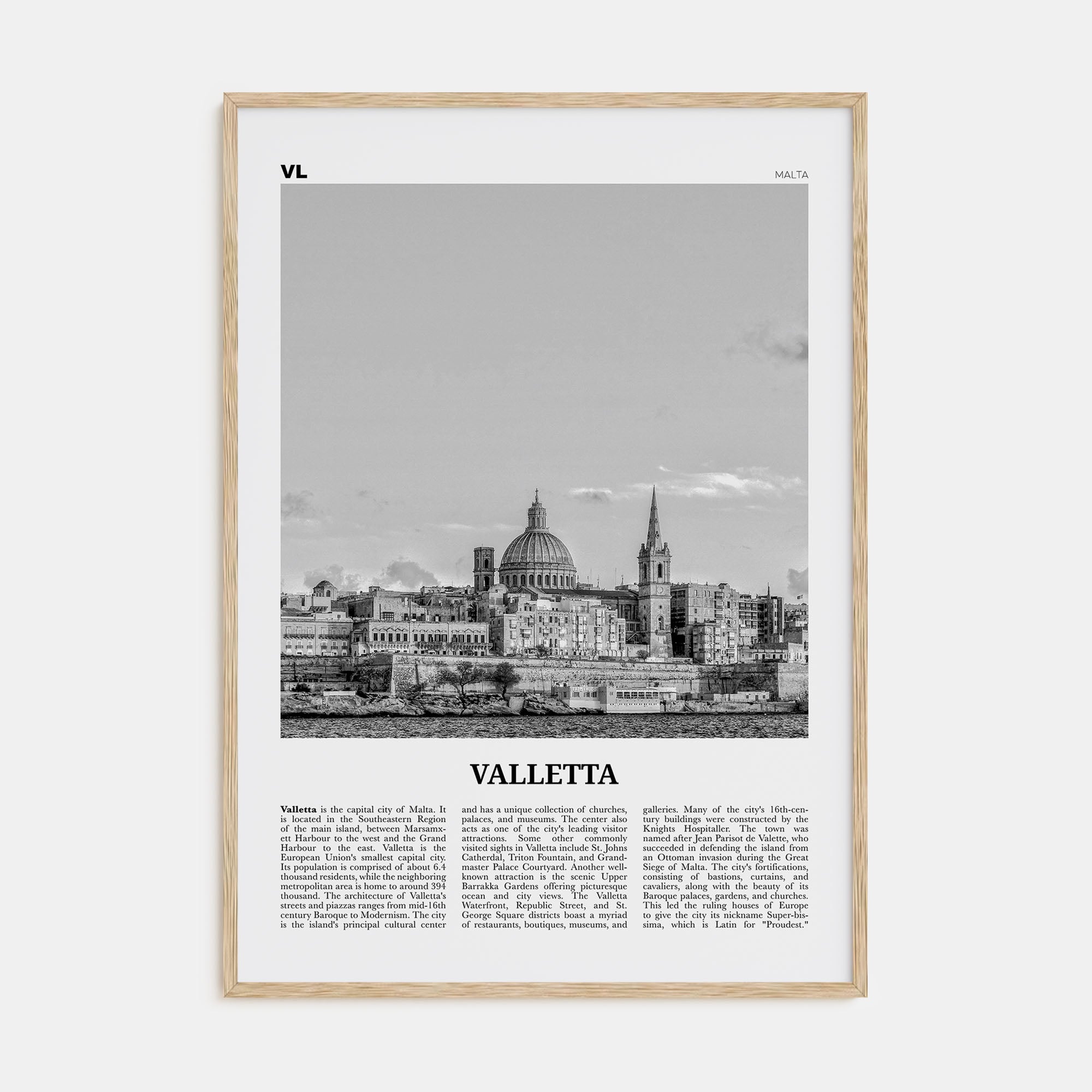 Valletta Travel B&W Poster