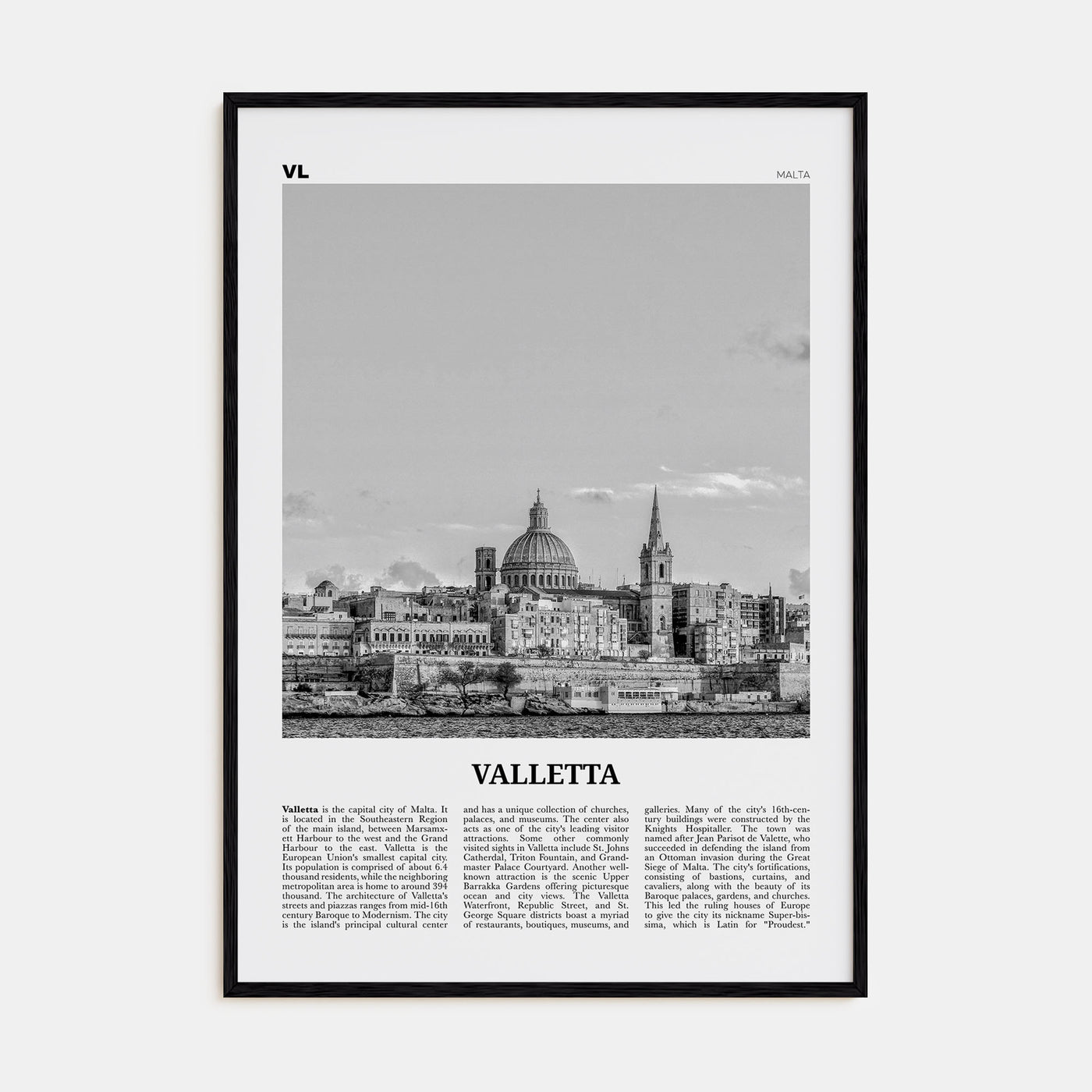 Valletta Travel B&W Poster