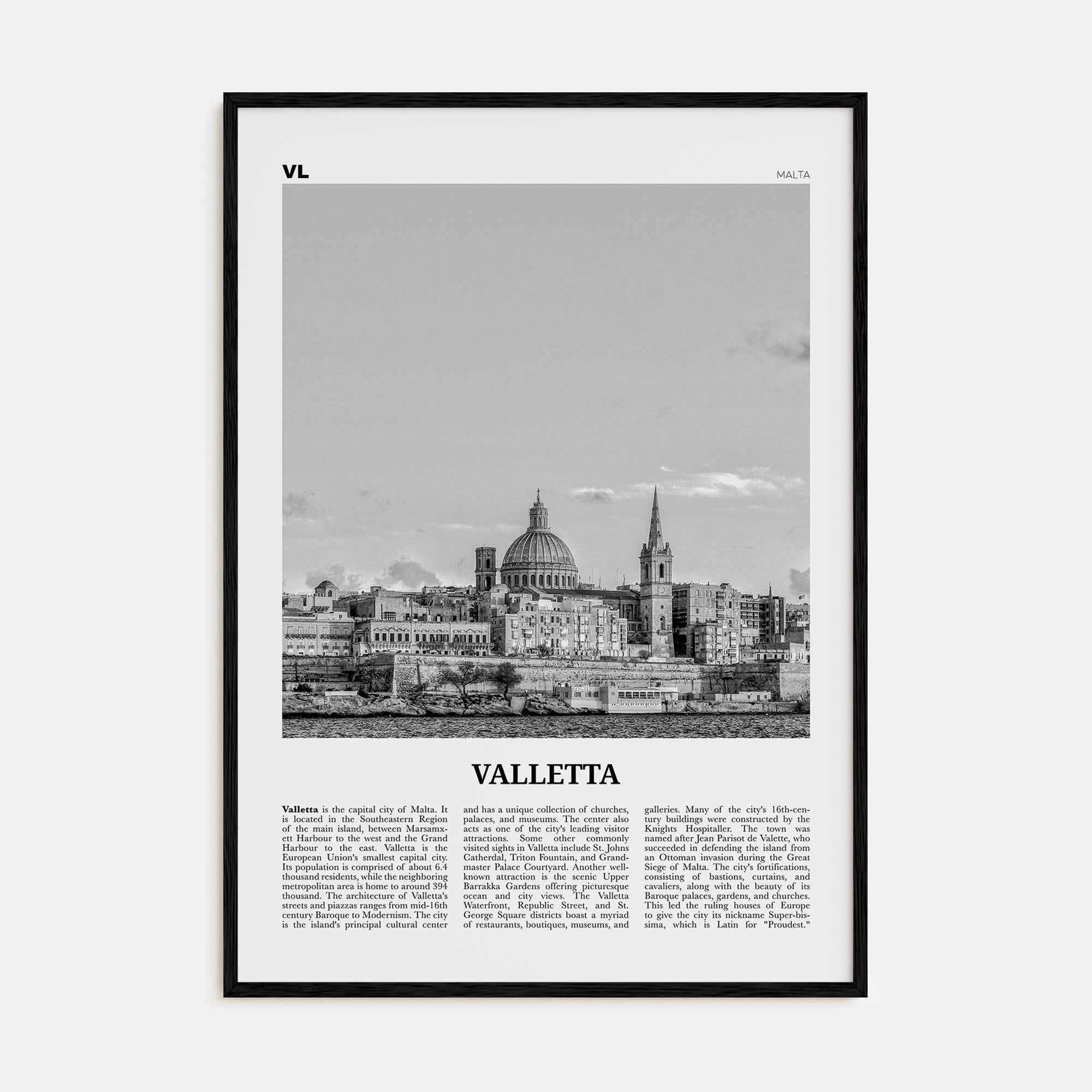Valletta Travel B&W Poster