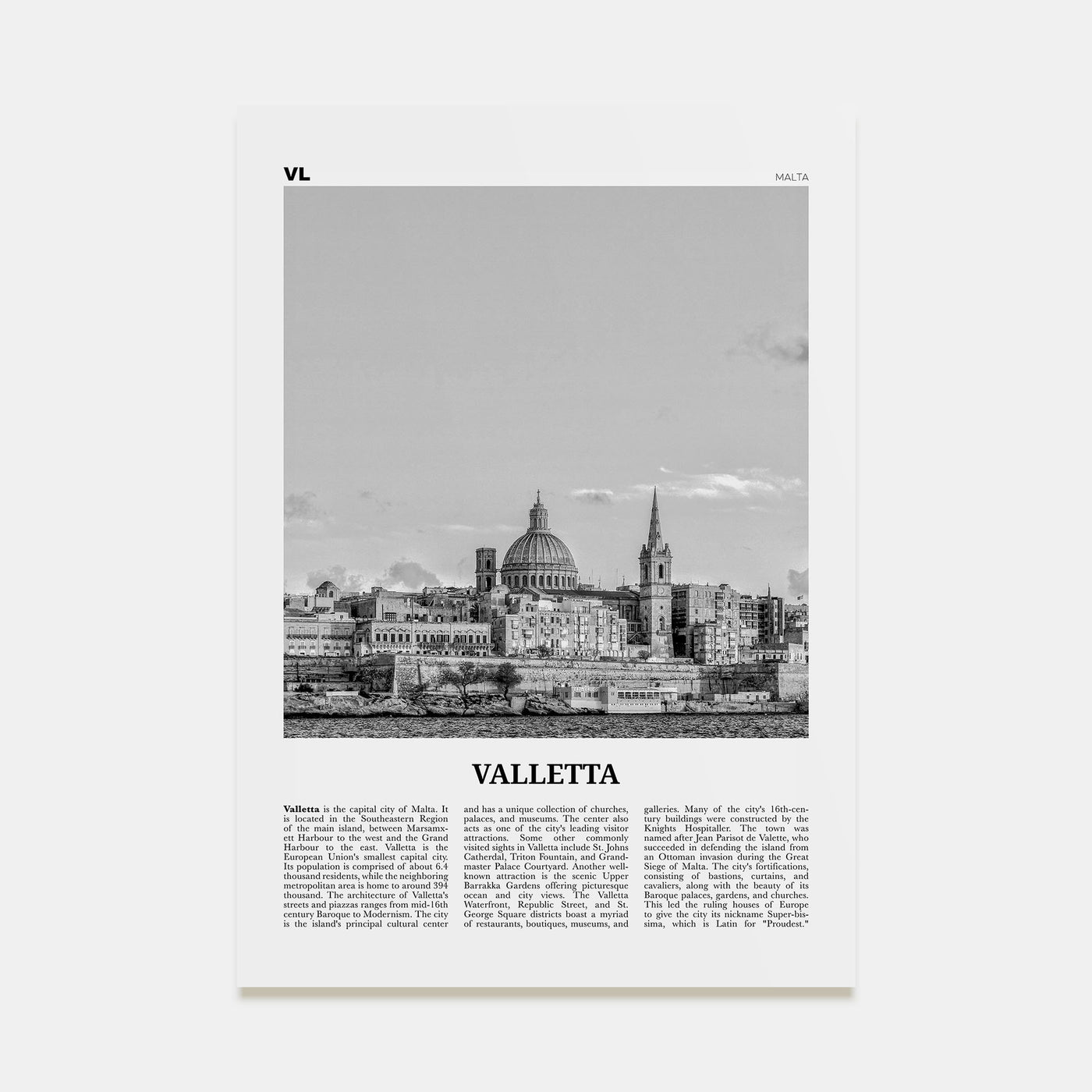 Valletta Travel B&W Poster