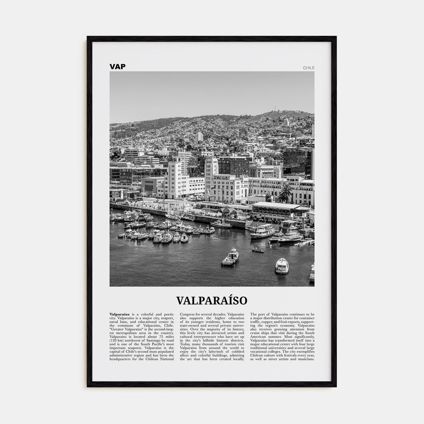 Valparaíso Travel B&W Poster