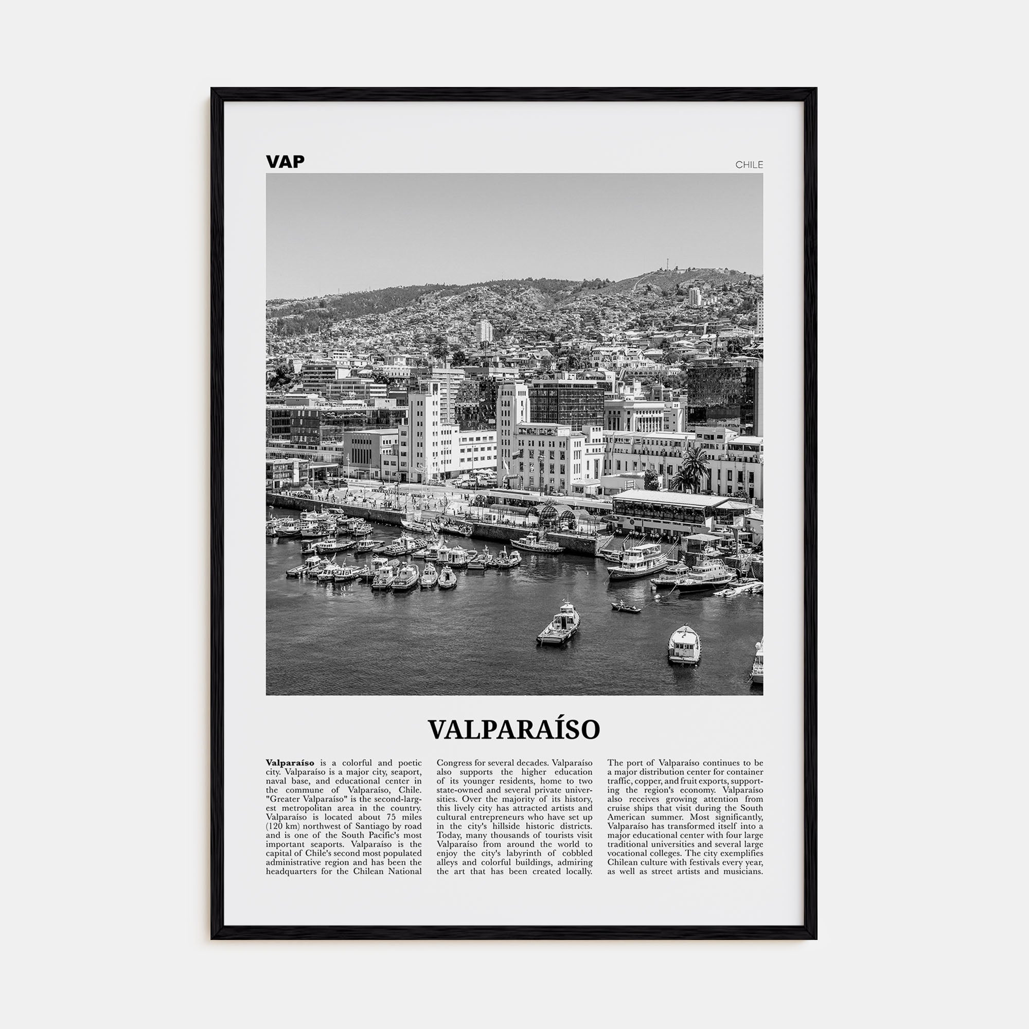 Valparaíso Travel B&W Poster