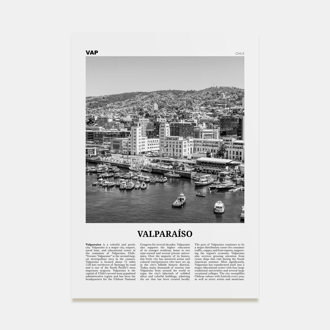 Valparaíso Travel B&W Poster
