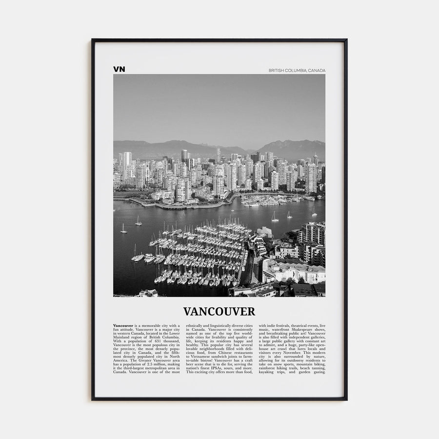 Vancouver, Canada Travel B&W No 1 Poster