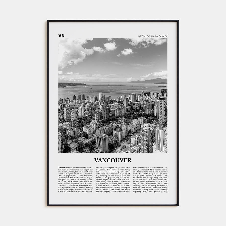 Vancouver, Canada Travel B&W No 2 Poster