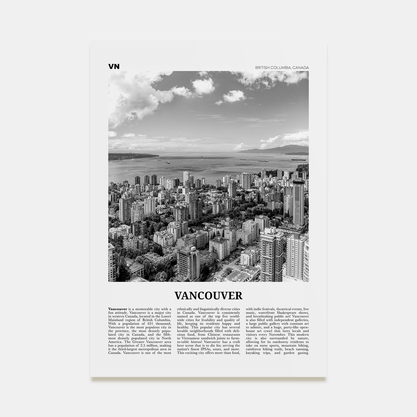 Vancouver, Canada Travel B&W No 2 Poster