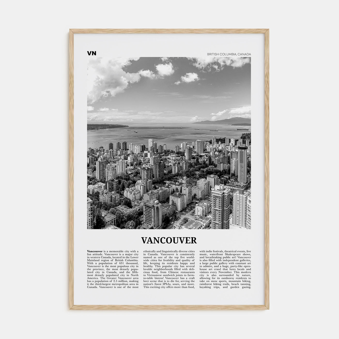 Vancouver, Canada Travel B&W No 2 Poster
