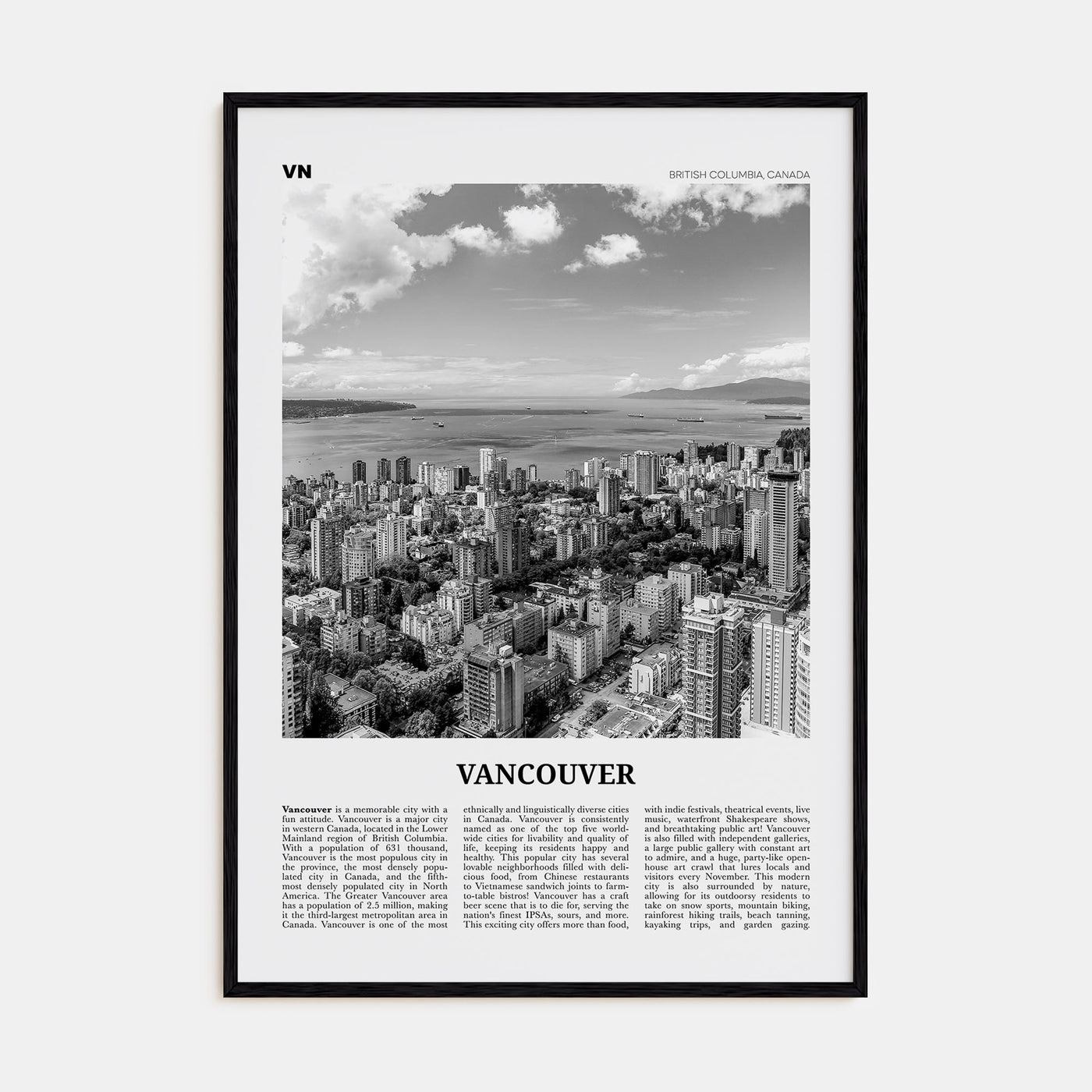 Vancouver, Canada Travel B&W No 2 Poster