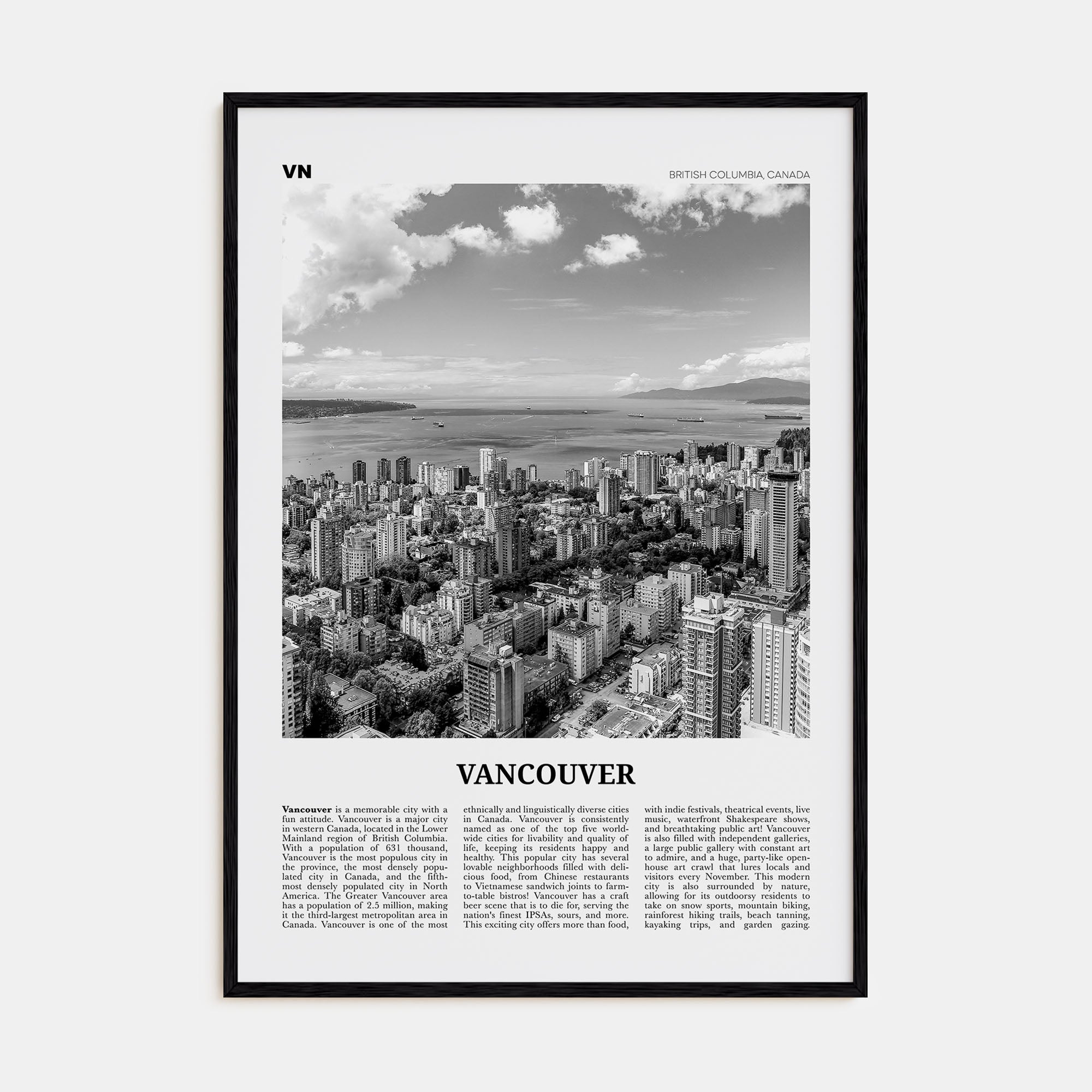 Vancouver, Canada Travel B&W No 2 Poster