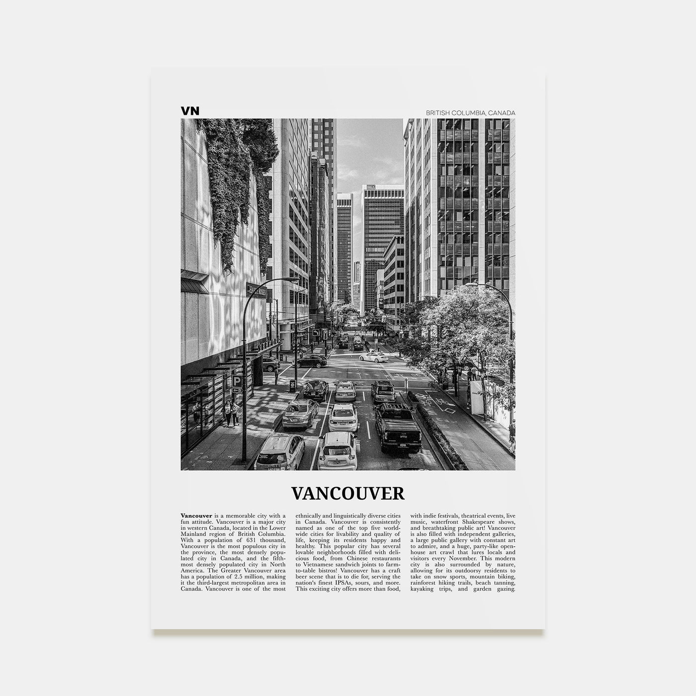 Vancouver, Canada Travel B&W No 3 Poster