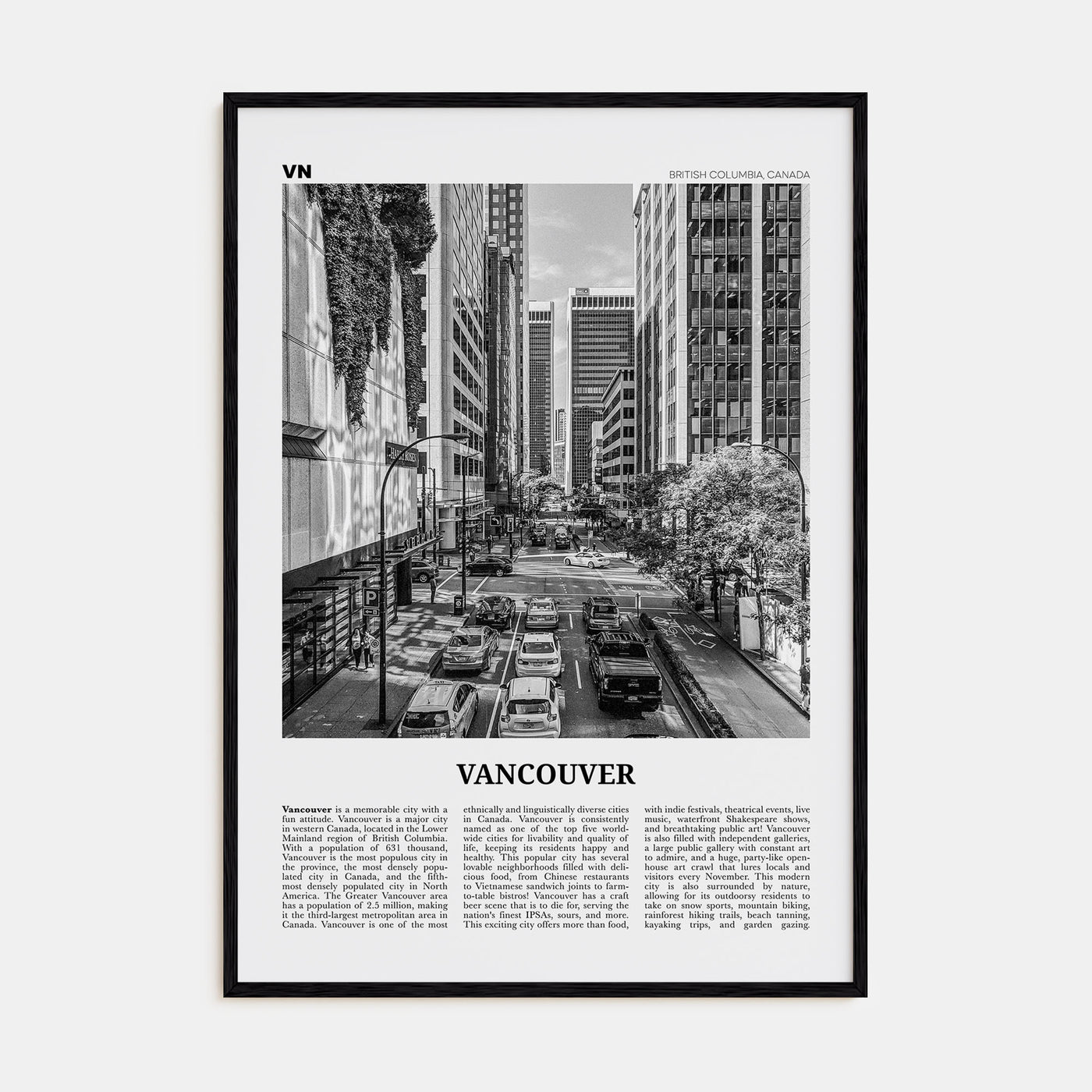 Vancouver, Canada Travel B&W No 3 Poster