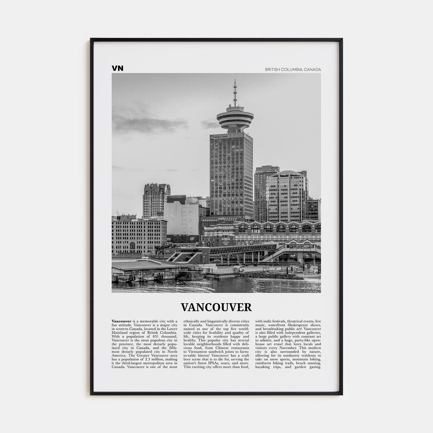 Vancouver, Canada Travel B&W No 4 Poster
