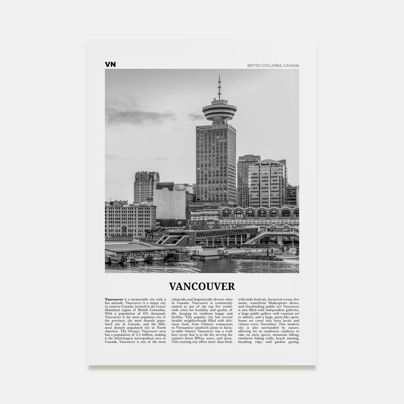 Vancouver, Canada Travel B&W No 4 Poster