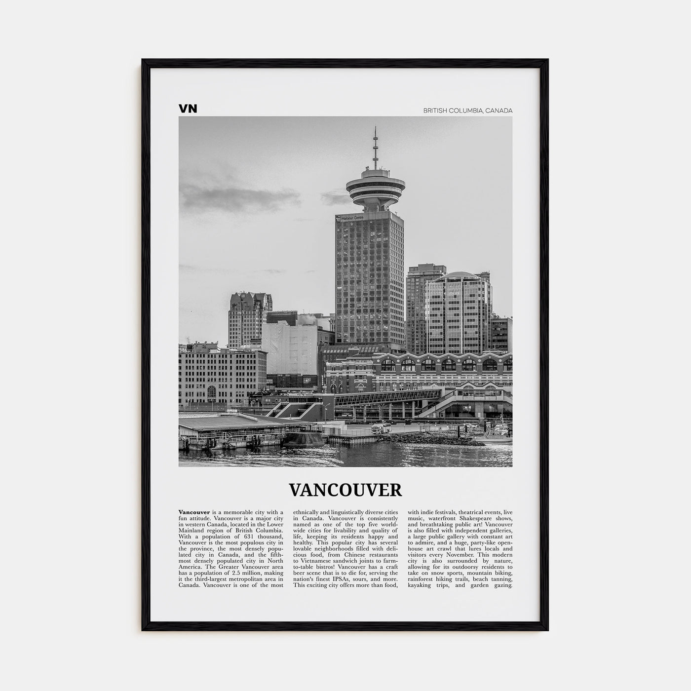 Vancouver, Canada Travel B&W No 4 Poster