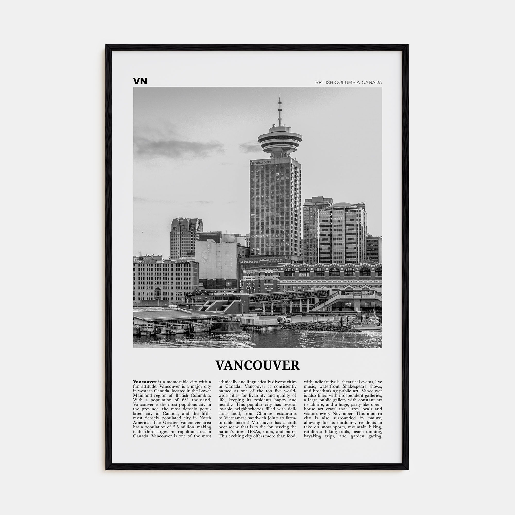 Vancouver, Canada Travel B&W No 4 Poster
