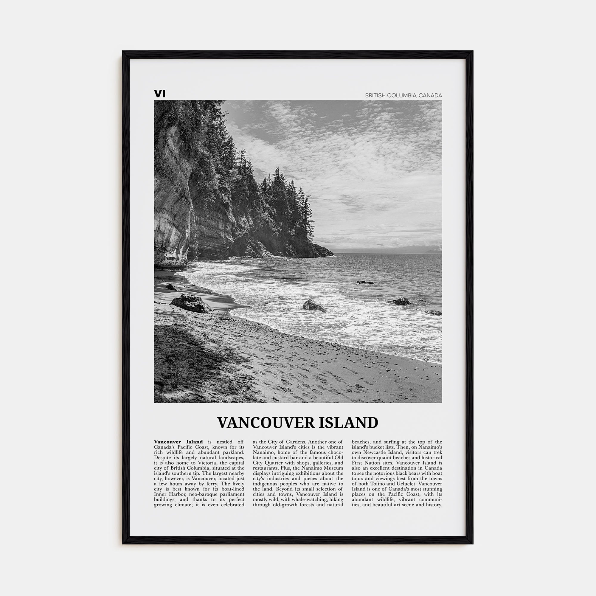 Vancouver Island Travel B&W Poster