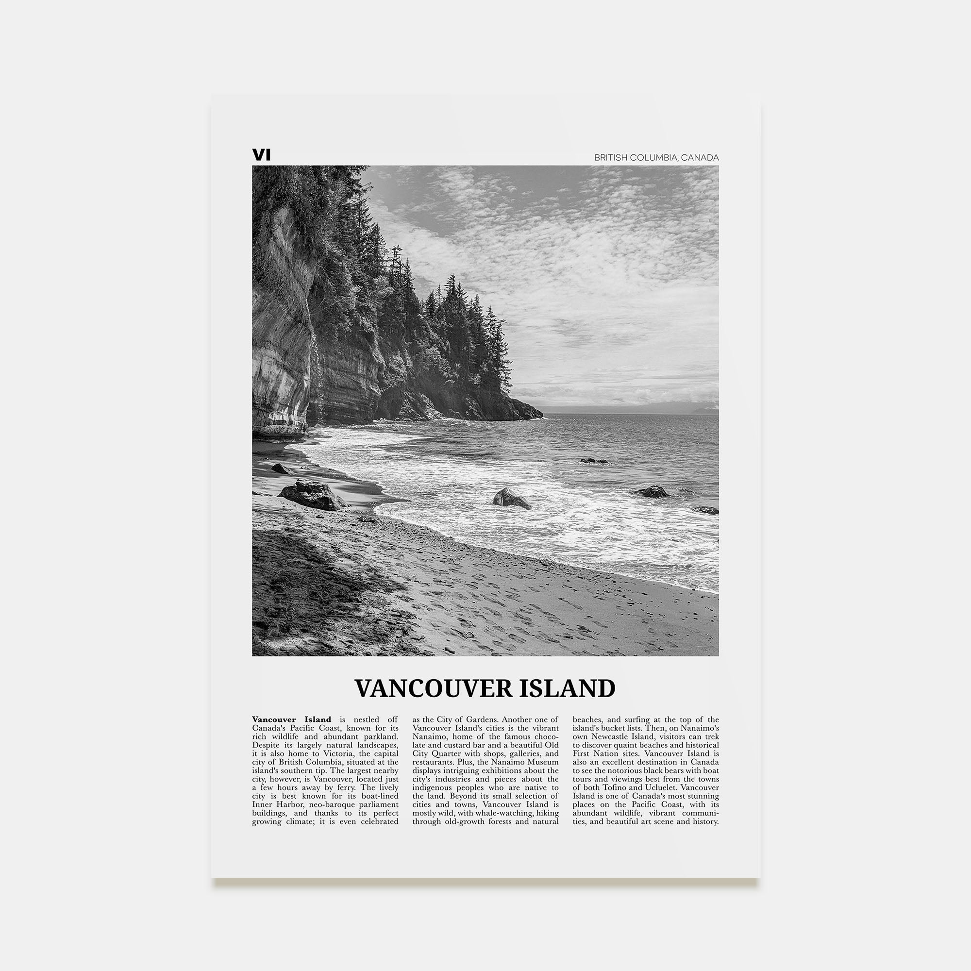Vancouver Island Travel B&W Poster