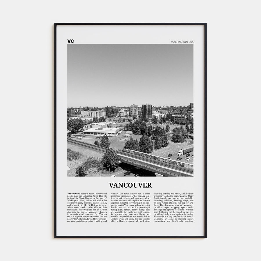 Vancouver, Washington Travel B&W Poster