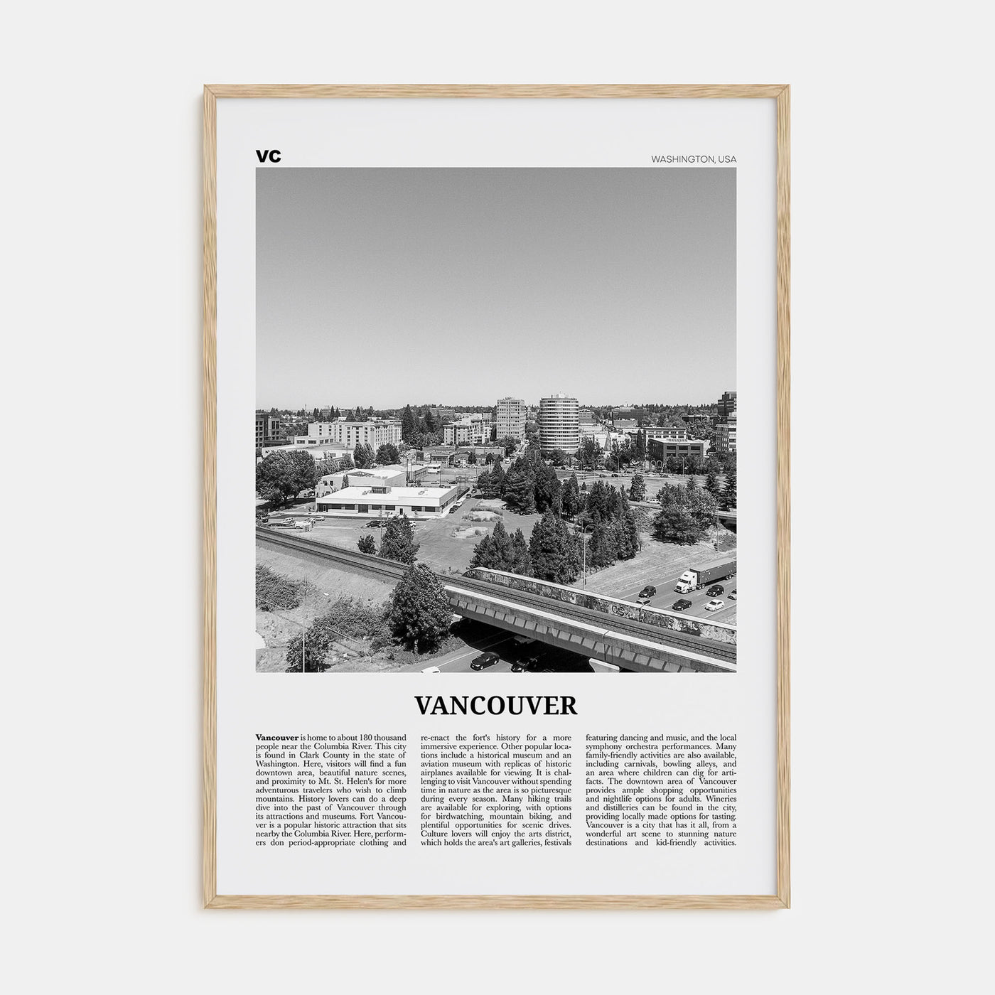 Vancouver, Washington Travel B&W Poster
