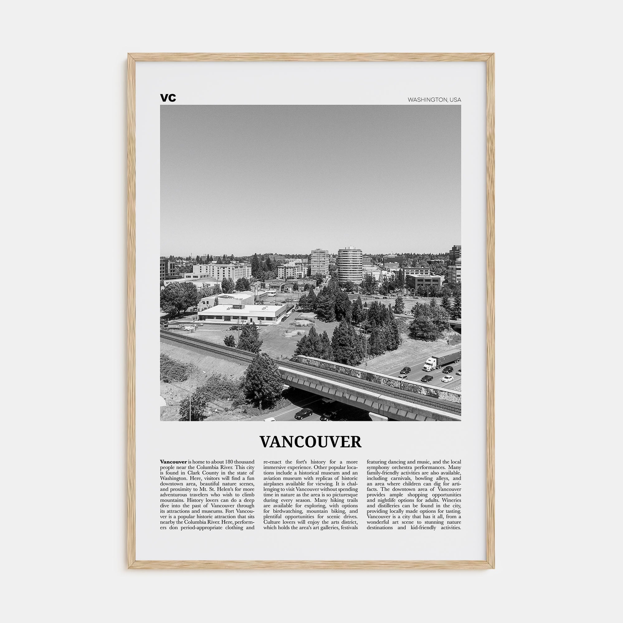 Vancouver, Washington Travel B&W Poster