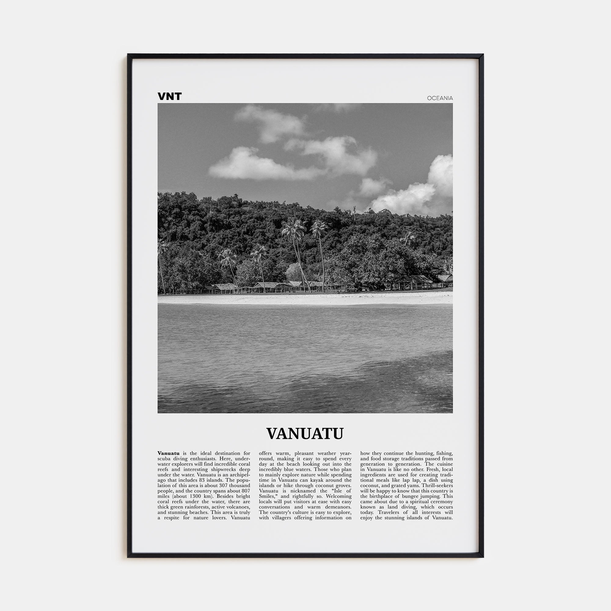 Vanuatu Travel B&W Poster