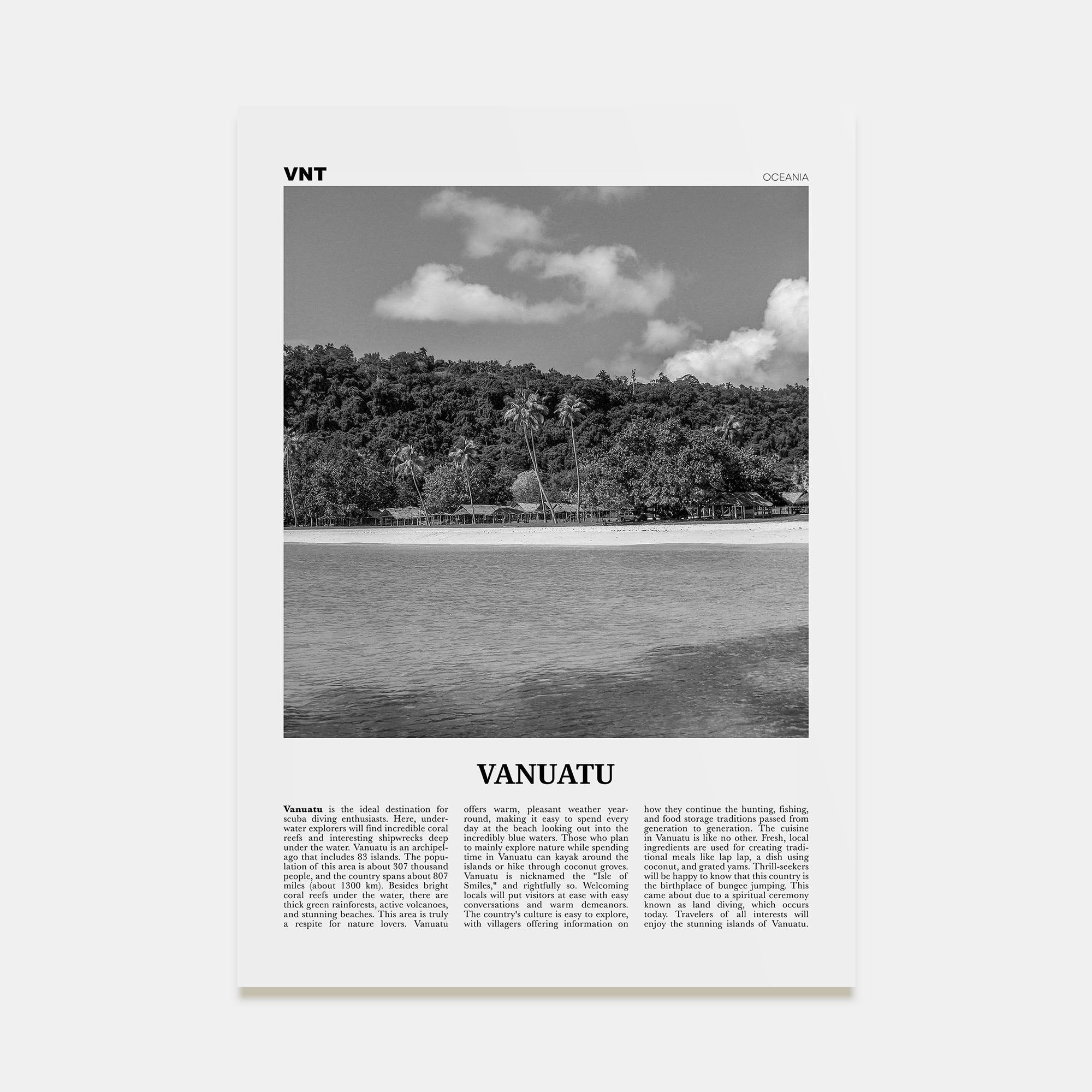 Vanuatu Travel B&W Poster