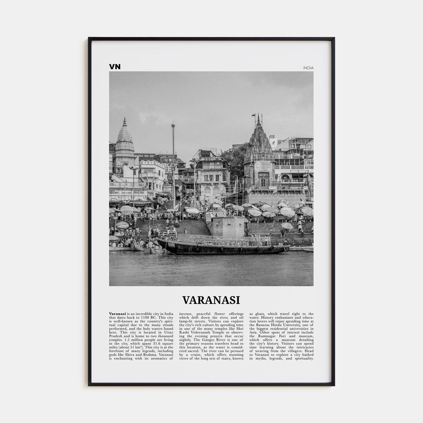 Varanasi Travel B&W Poster