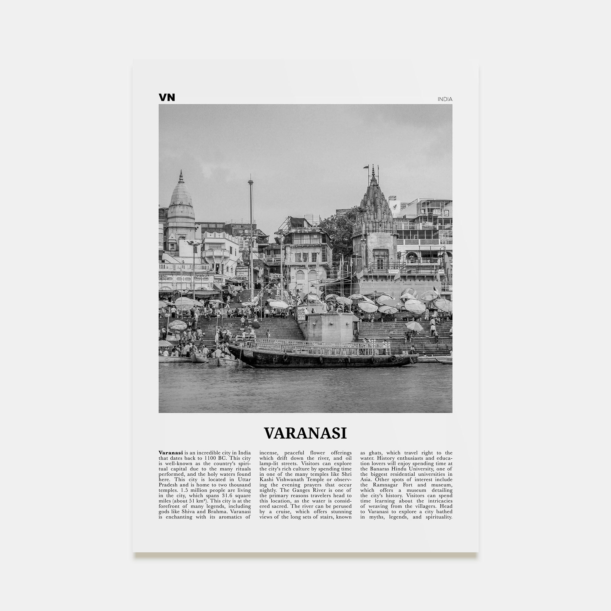 Varanasi Travel B&W Poster