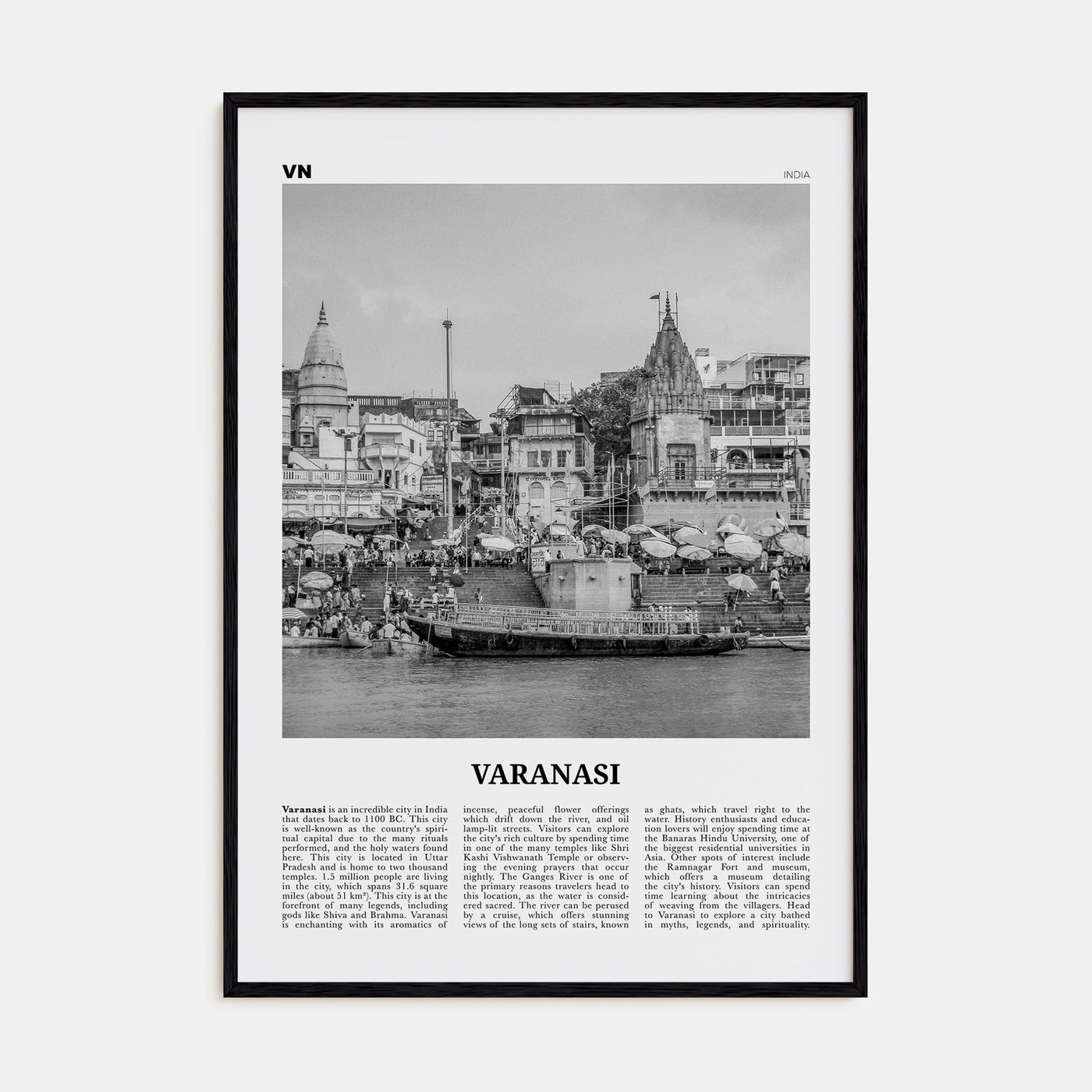 Varanasi Travel B&W Poster