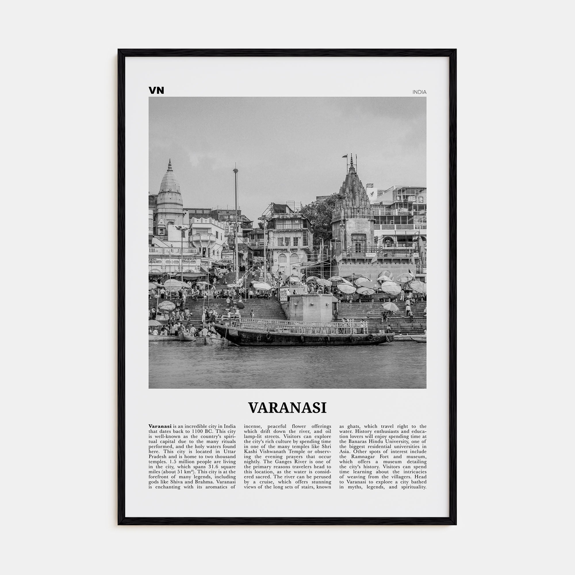 Varanasi Travel B&W Poster