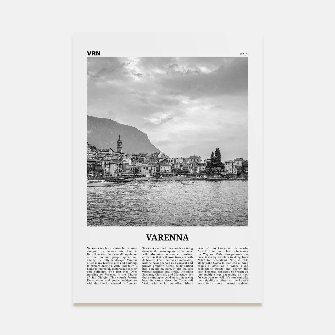 Varenna Travel B&W Poster