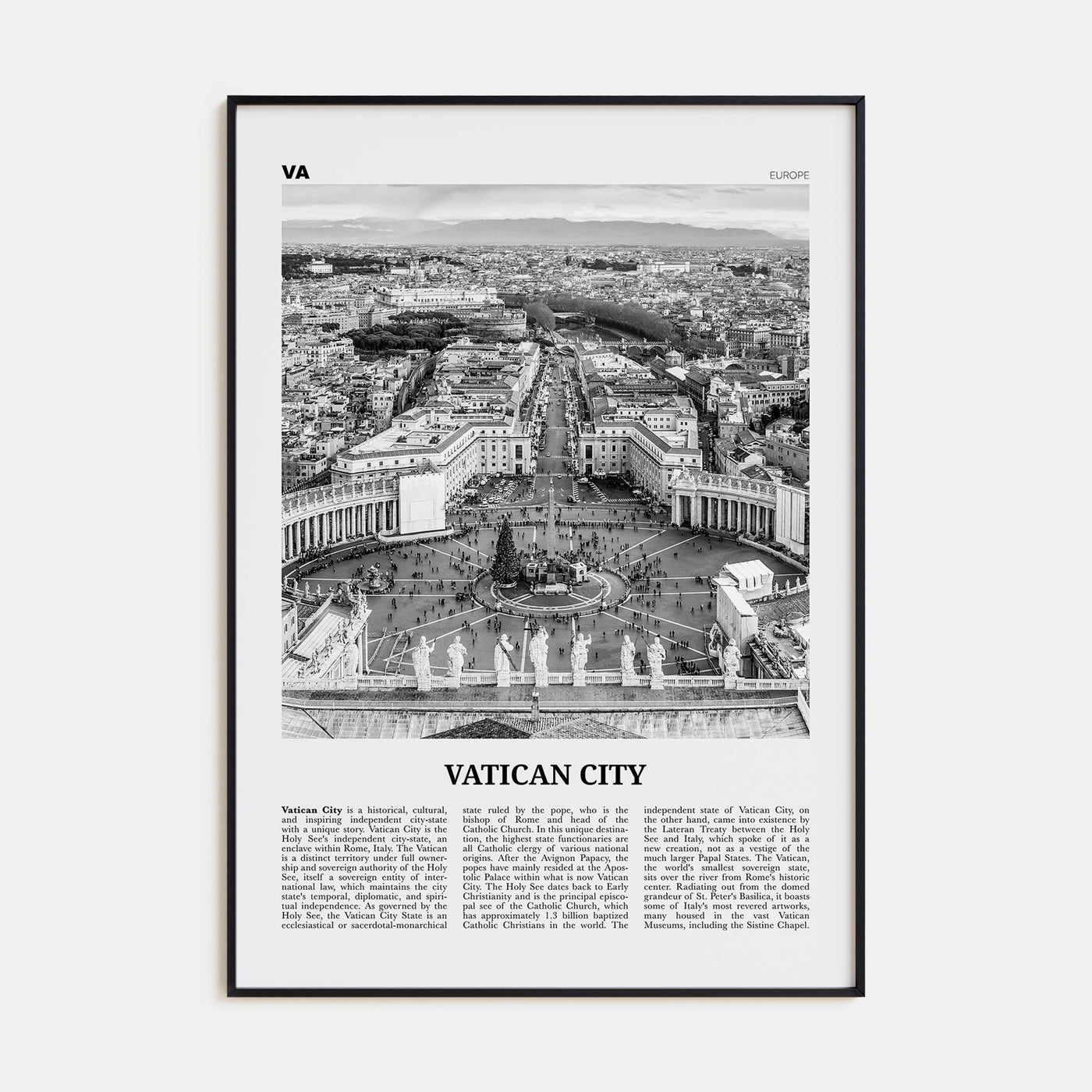Vatican City Travel B&W Poster